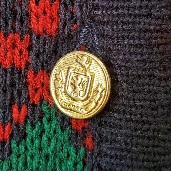 Vtg 80s Tally Ho Granny Cardigan Sweater L Multicolor Gold Button Classic - Picture 2 of 8